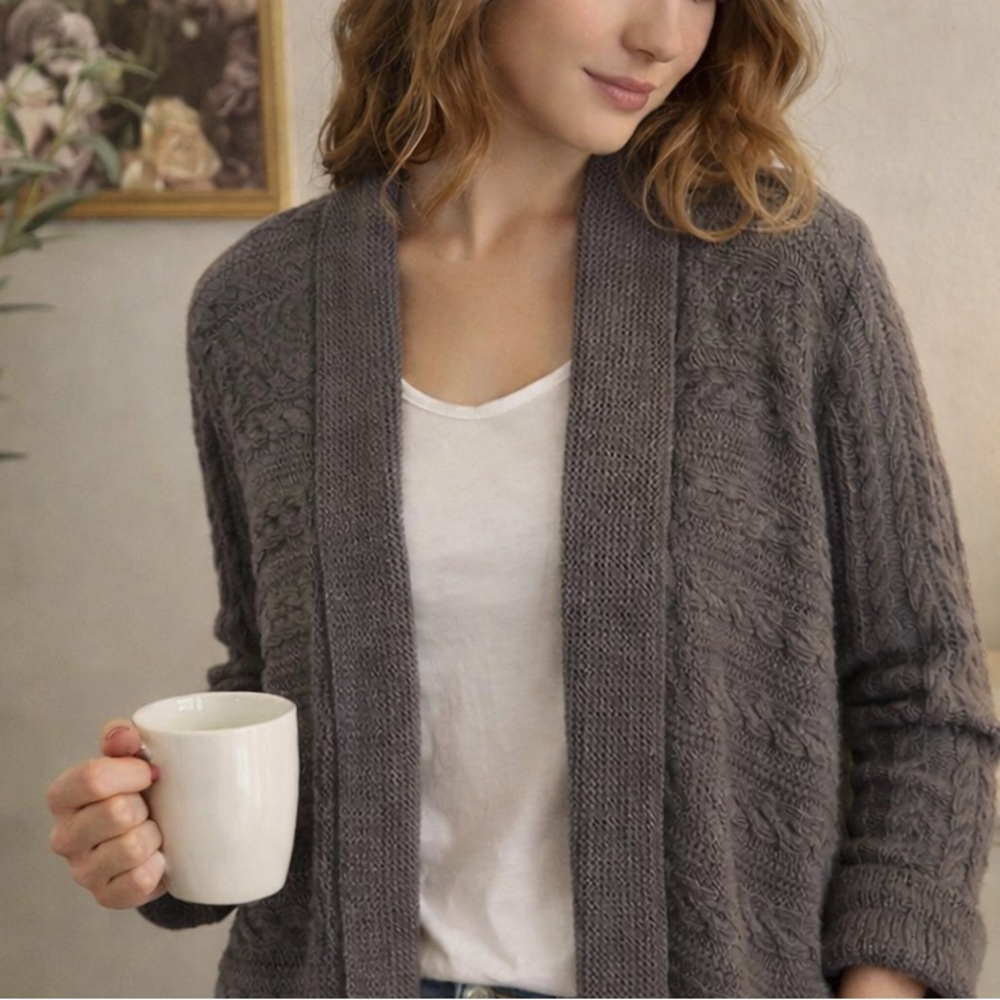 Croft & Barrow Textured Cable Knit Open Cardigan Gray Medium Cozy Layer Sweater